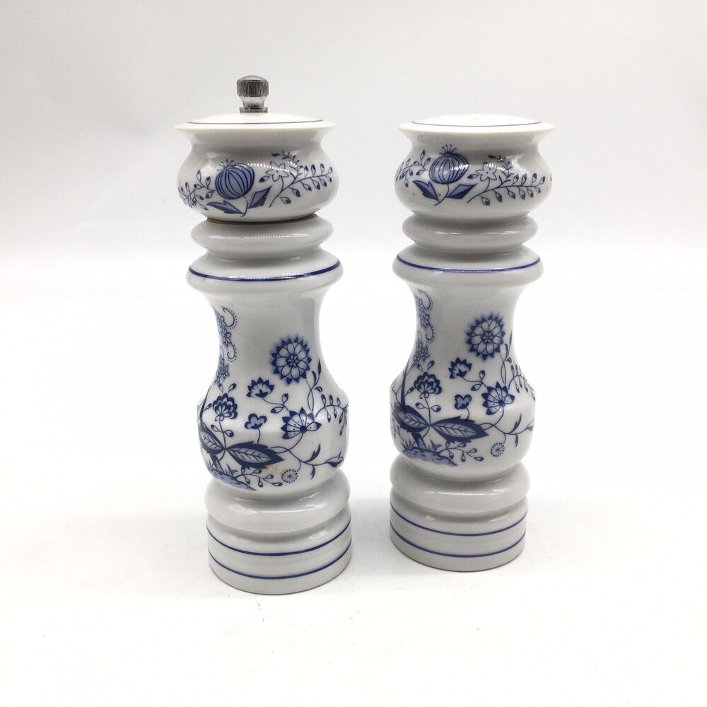 Blue Danube Salt Shaker Pepper Mill Set Woodcrest  Styson Mid Century Porcelain
